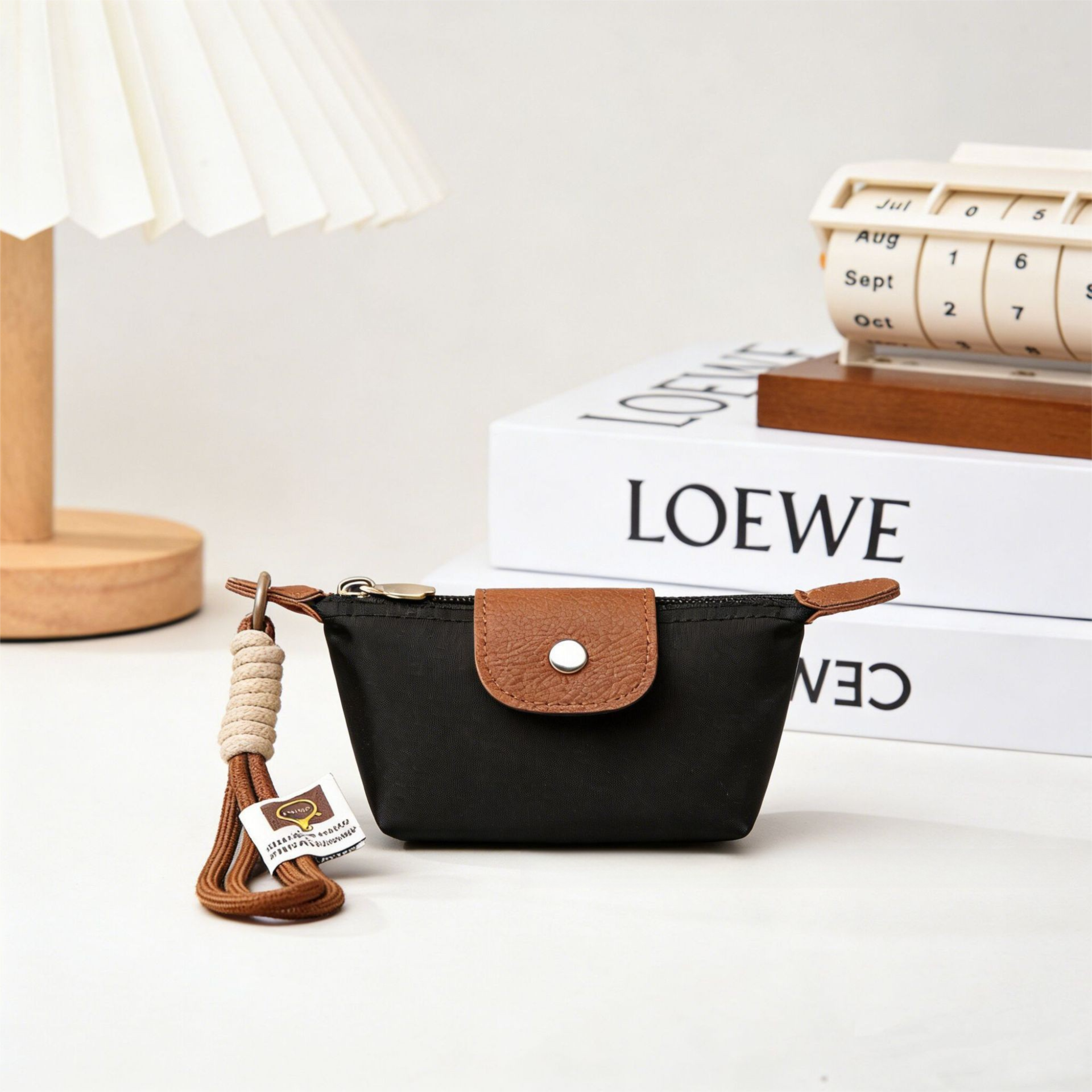 Black Mini Nylon Coin Purse with Wrist Strap - Compact Zipper Key Holder Pouch