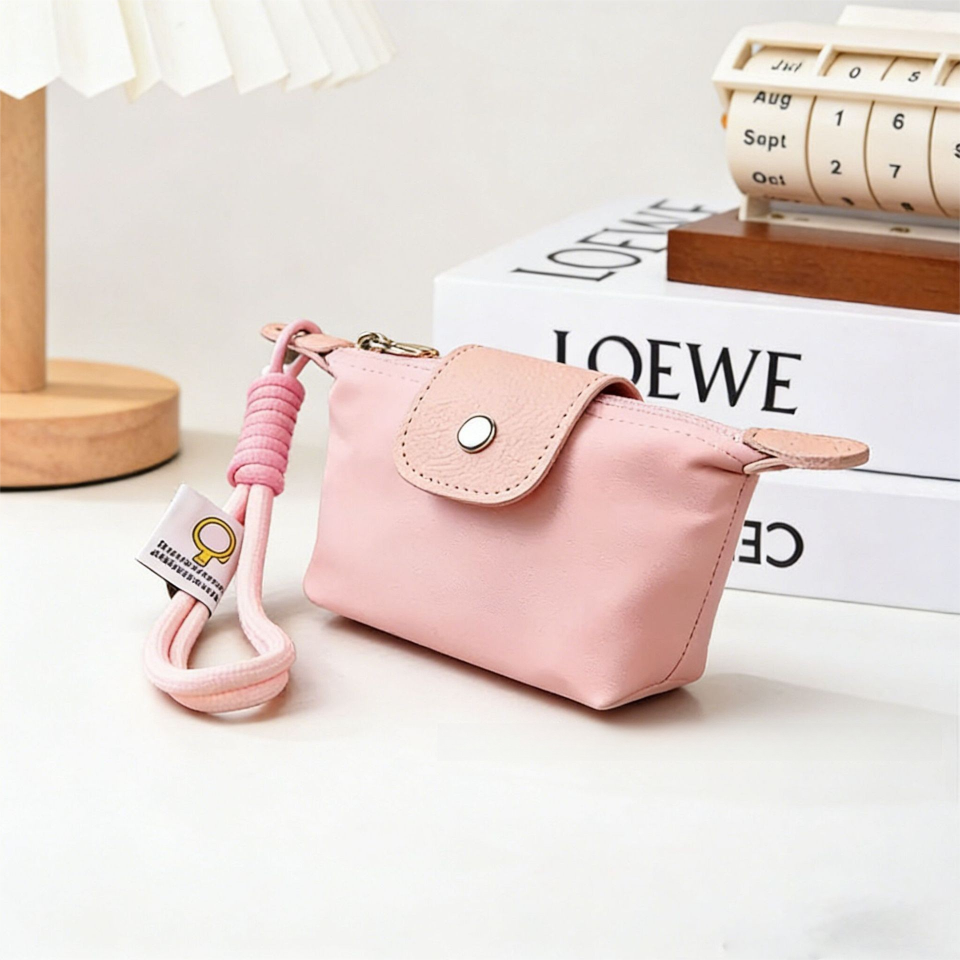 Pink Mini Nylon Coin Purse with Wrist Strap - Compact Zipper Key Holder Pouch