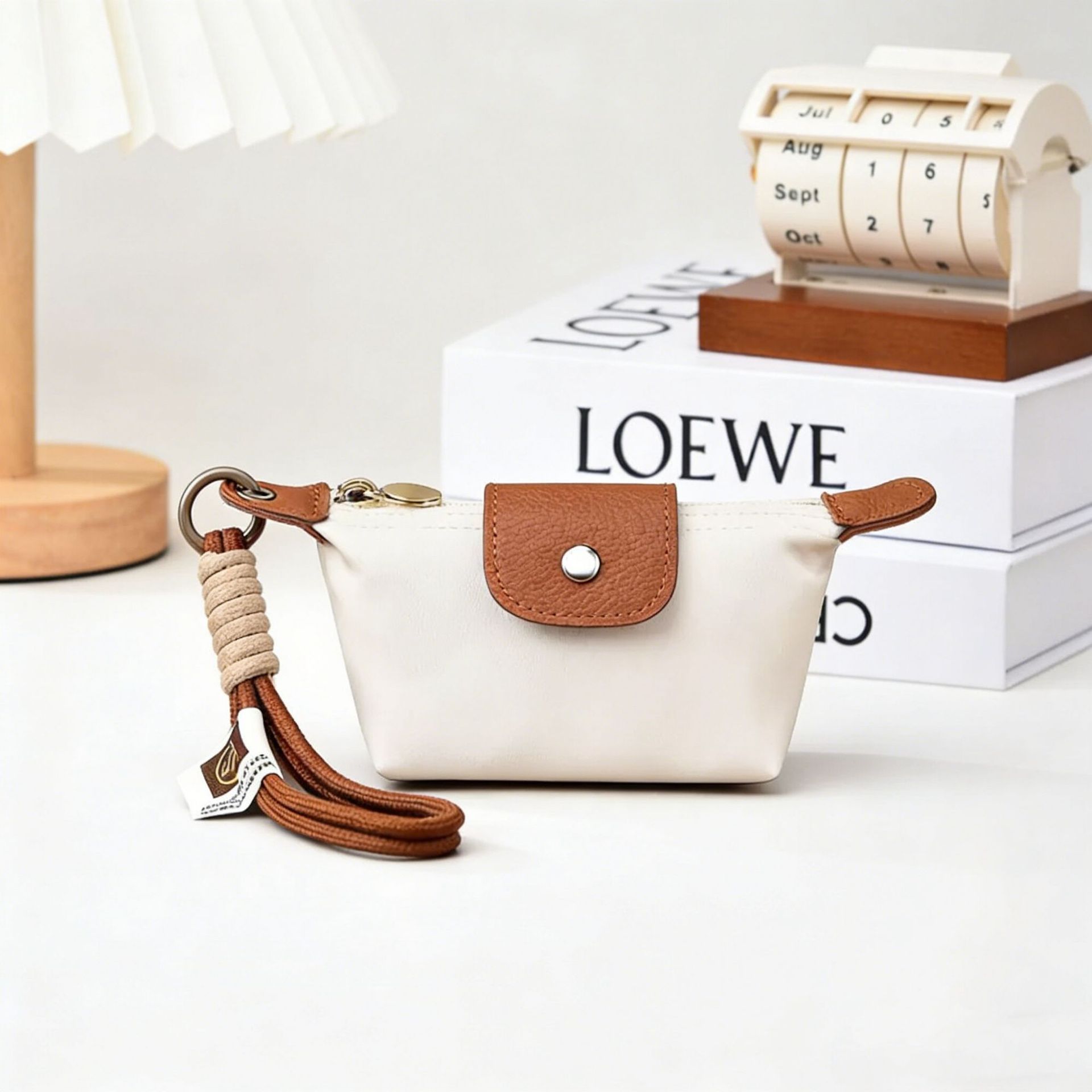 White Mini Nylon Coin Purse with Wrist Strap - Compact Zipper Key Holder Pouch