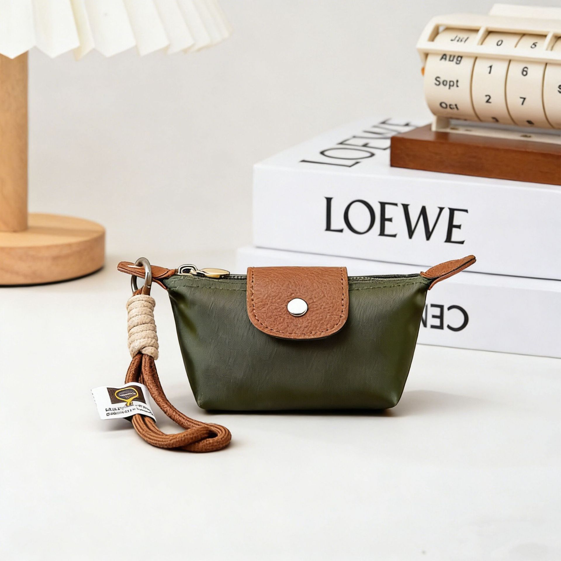 Green Mini Nylon Coin Purse with Wrist Strap - Compact Zipper Key Holder Pouch