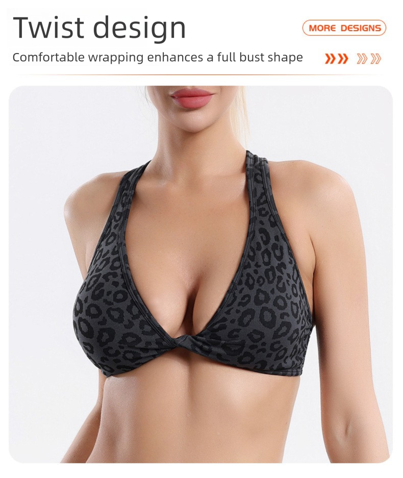 Leopard Print Yoga Set - Twist Front Sports Bra with Criss Cross Back and High view 5