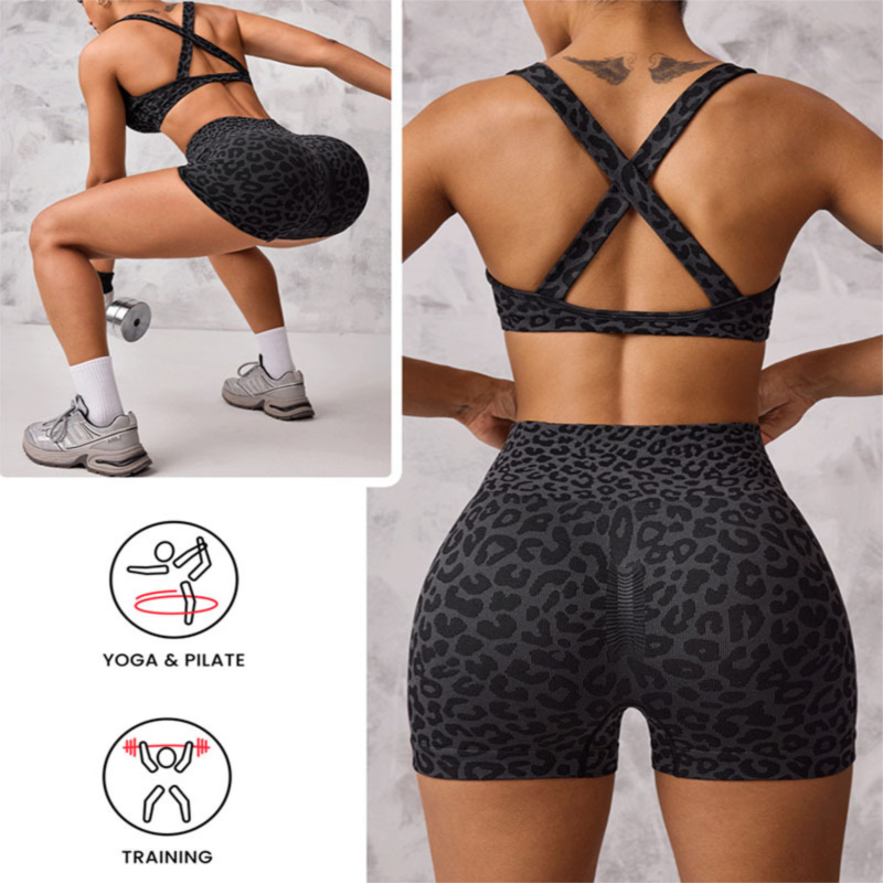 Leopard Print Yoga Set - Twist Front Sports Bra with Criss Cross Back and High view 3
