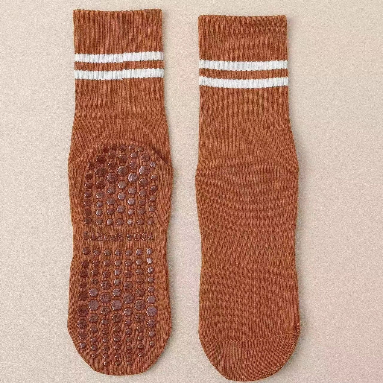 3-Pack Coffee color Anti-Slip Yoga Socks - Grippy Non-Slip Pilates Dance — image 1