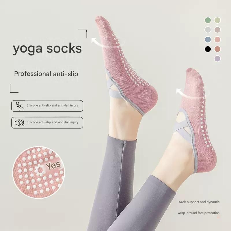 3-Pack Khaki Anti-Slip Yoga Socks - Grippy Pilates Dance Fitness Socks with view 2