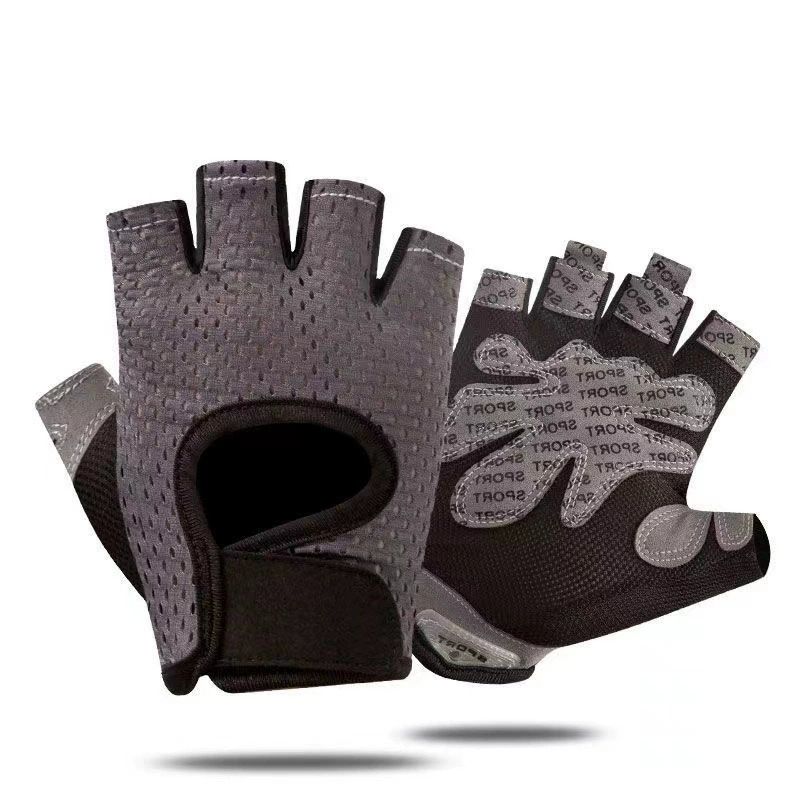 Grey Half Finger Fitness Gloves - Anti-Slip Breathable Gym Training Gloves for
