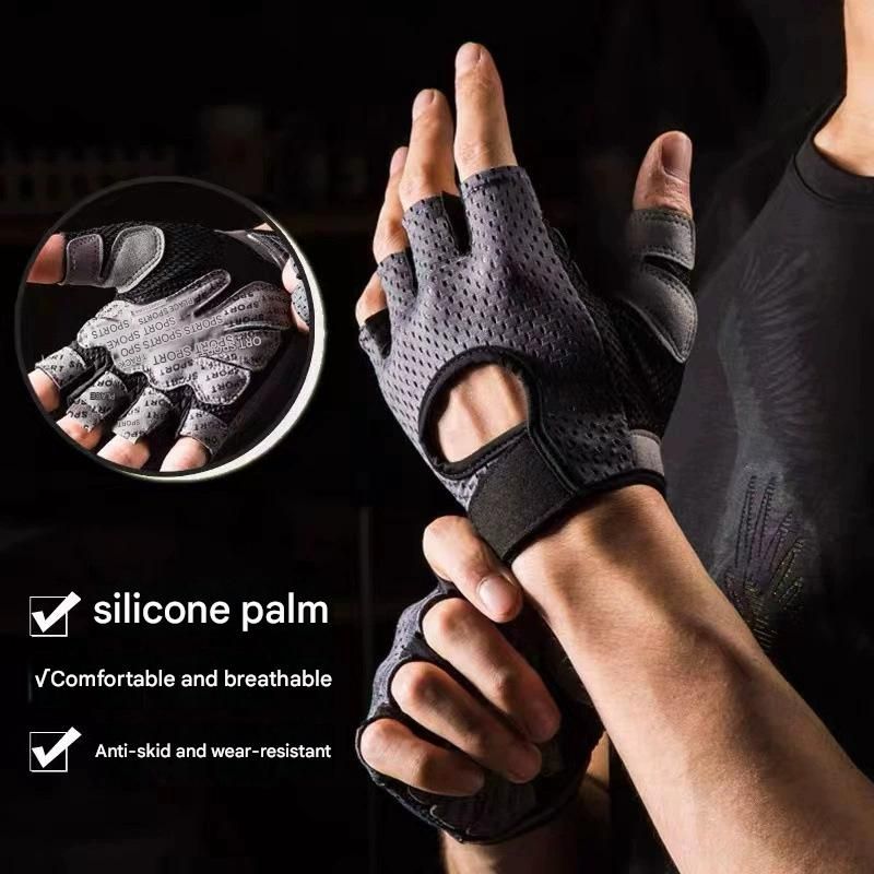 Grey Half Finger Fitness Gloves - Anti-Slip Breathable Gym Training Gloves for view 2