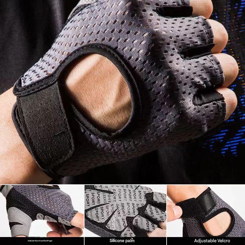 Grey Half Finger Fitness Gloves - Anti-Slip Breathable Gym Training Gloves for view 5