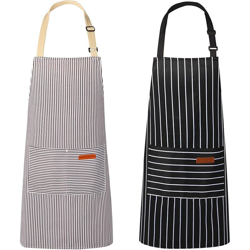 2-Pack Striped Adjustable Apron - Cross-Neck Bib Work Apron for Restaurant