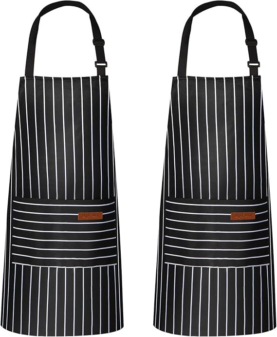 2-Pack Striped Adjustable Apron - Cross-Neck Bib Work Apron for Restaurant