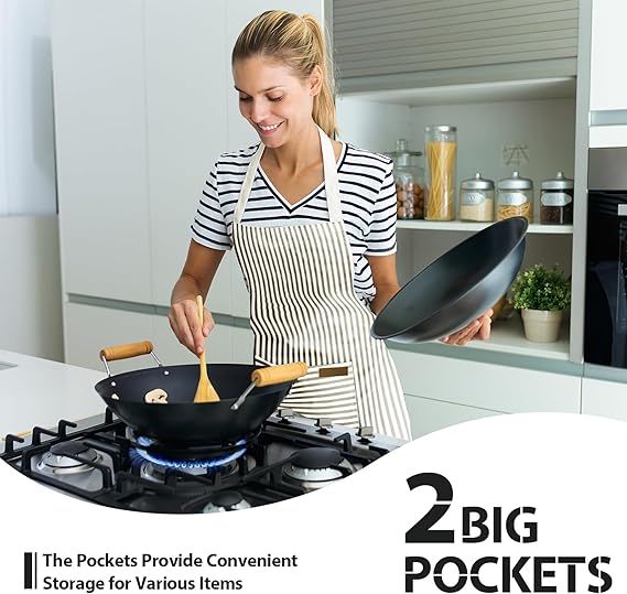 2-Pack Striped Adjustable Apron - Cross-Neck Bib Work Apron for Restaurant view 5