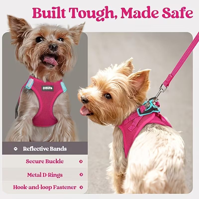 Black Breathable Dog Harness and Leash Set - Adjustable Reflective Pet Vest view 5