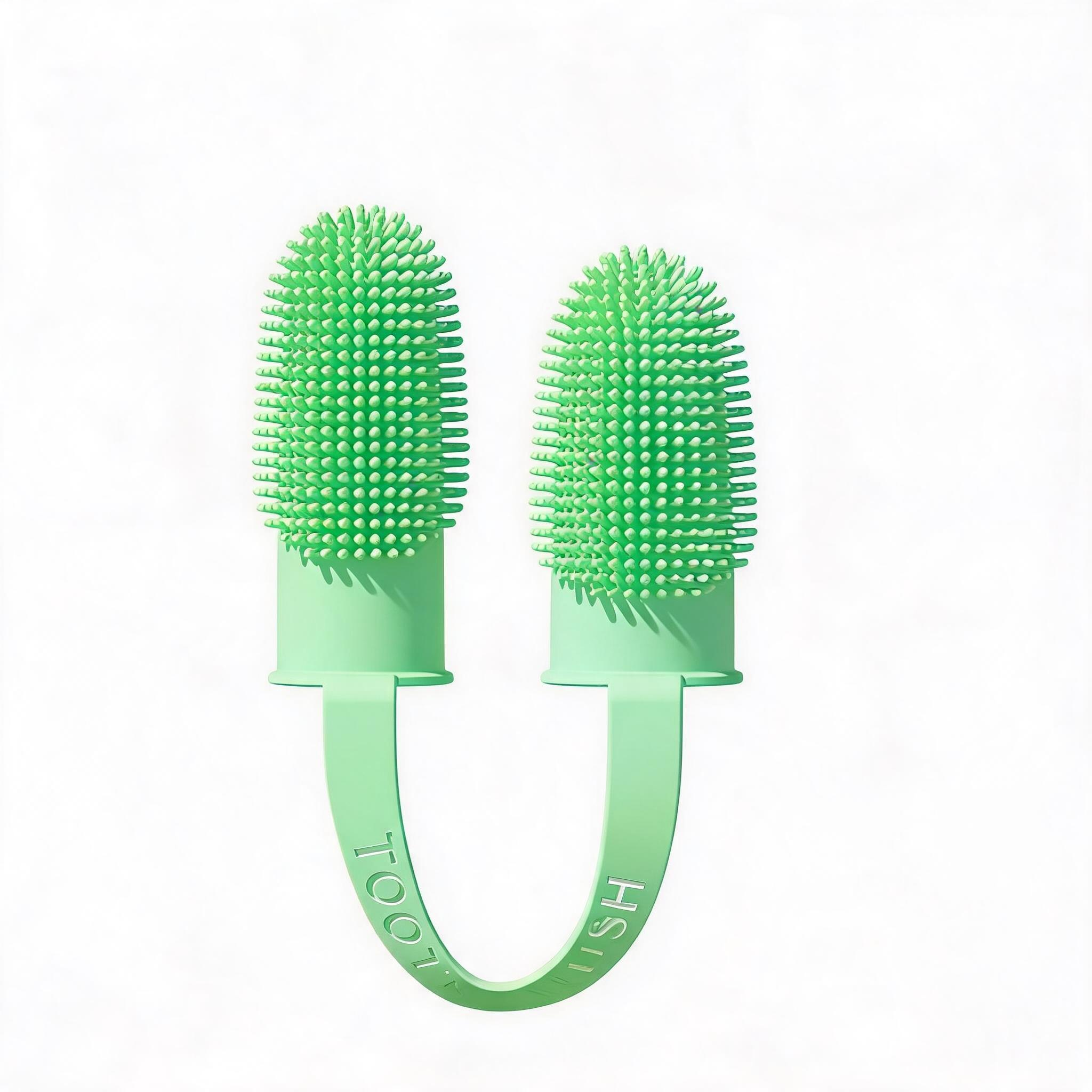 5-Pack Green Double Finger Pet Toothbrush - Soft TPR Dog Cat Dental Finger