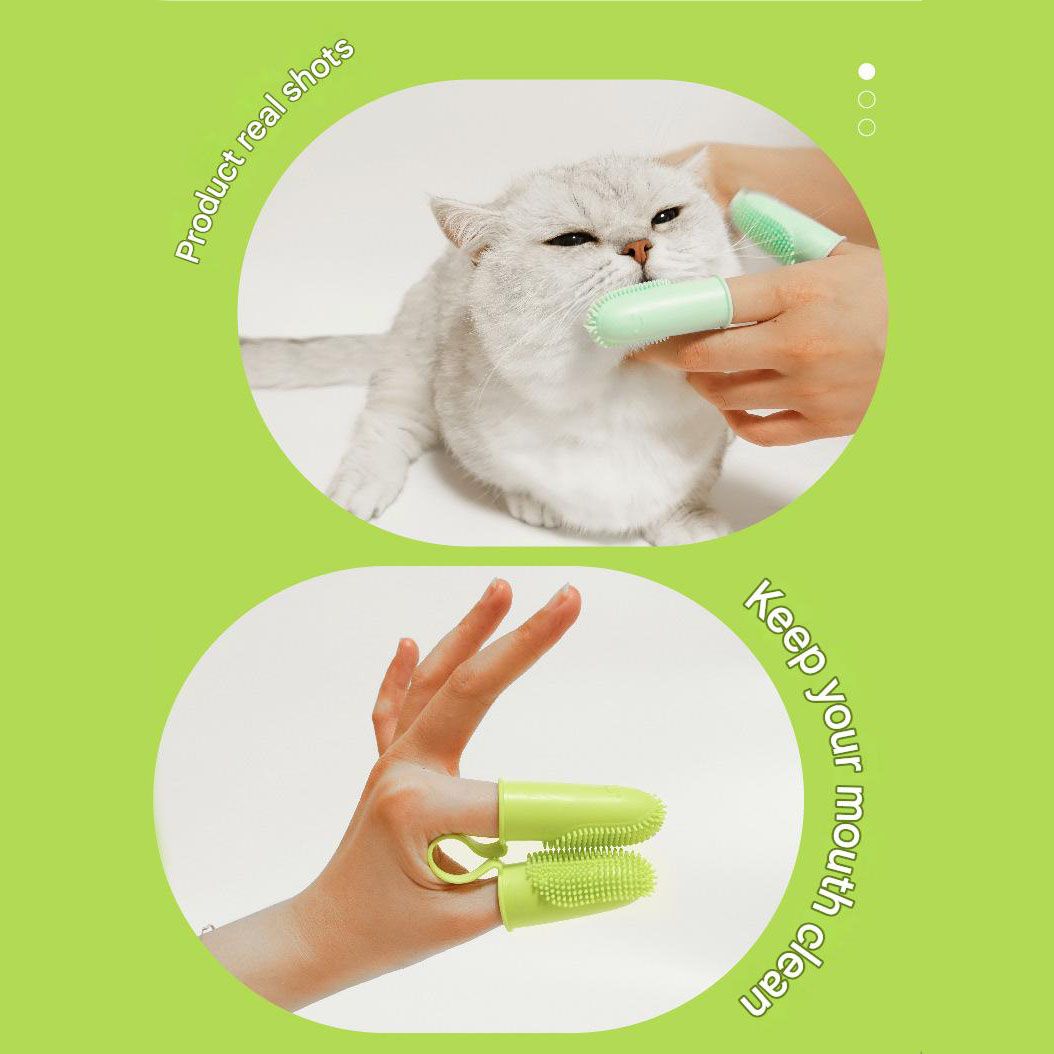 5-Pack Green Double Finger Pet Toothbrush - Soft TPR Dog Cat Dental Finger view 3