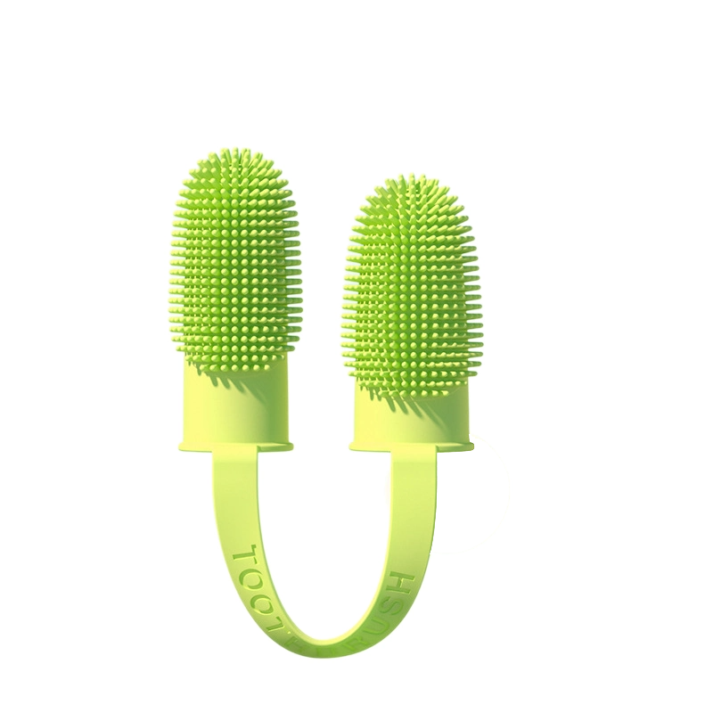 5-Pack greenish-yellow Double Finger Pet Toothbrush - Soft TPR Dog Cat Dental