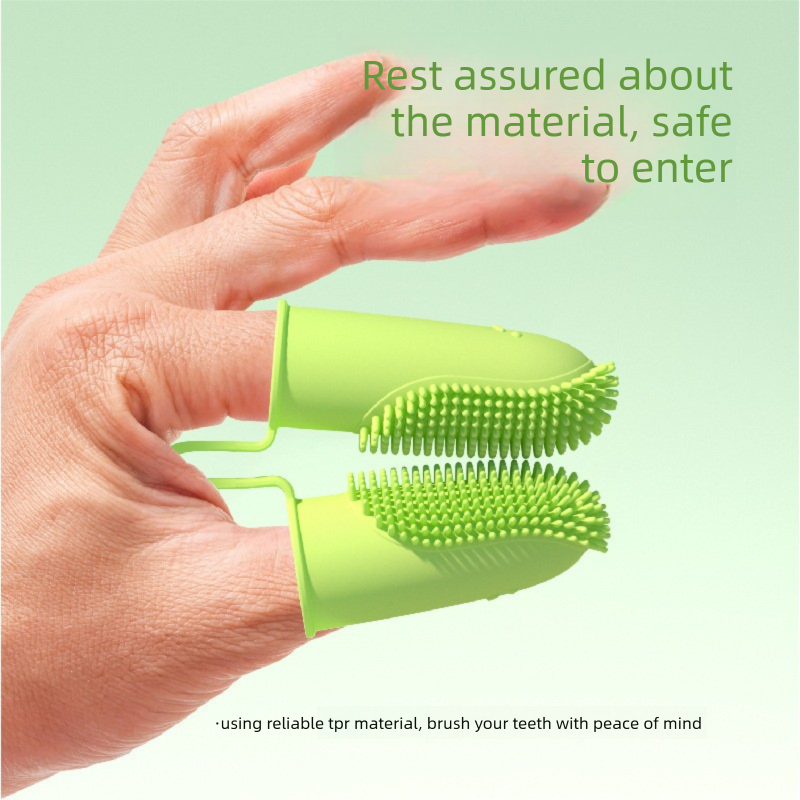 5-Pack greenish-yellow Double Finger Pet Toothbrush - Soft TPR Dog Cat Dental view 2