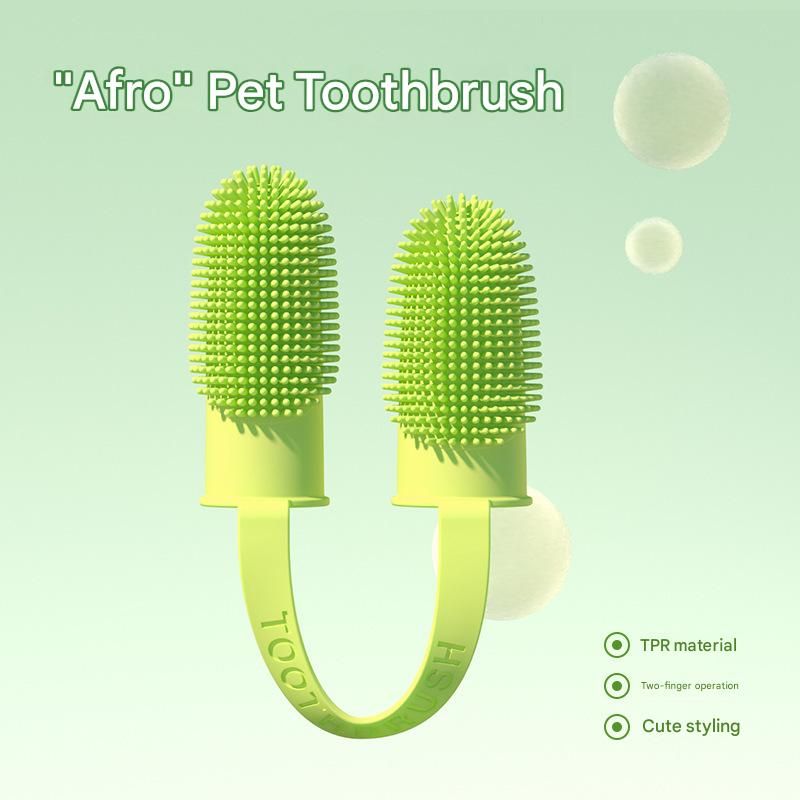 5-Pack greenish-yellow Double Finger Pet Toothbrush - Soft TPR Dog Cat Dental view 4