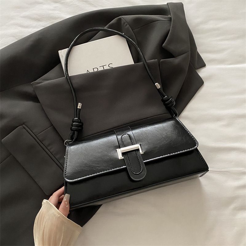 Black French Chic Baguette Shoulder Bag Women’s Minimalist Crossbody Bag with