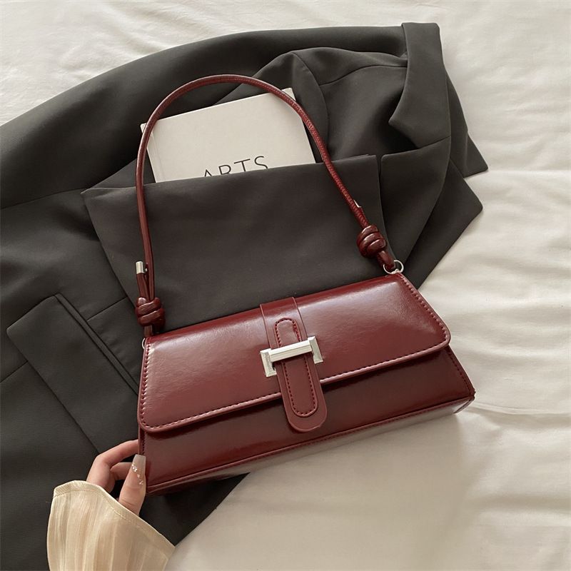 Red French Chic Baguette Shoulder Bag Women’s Minimalist Crossbody Bag with