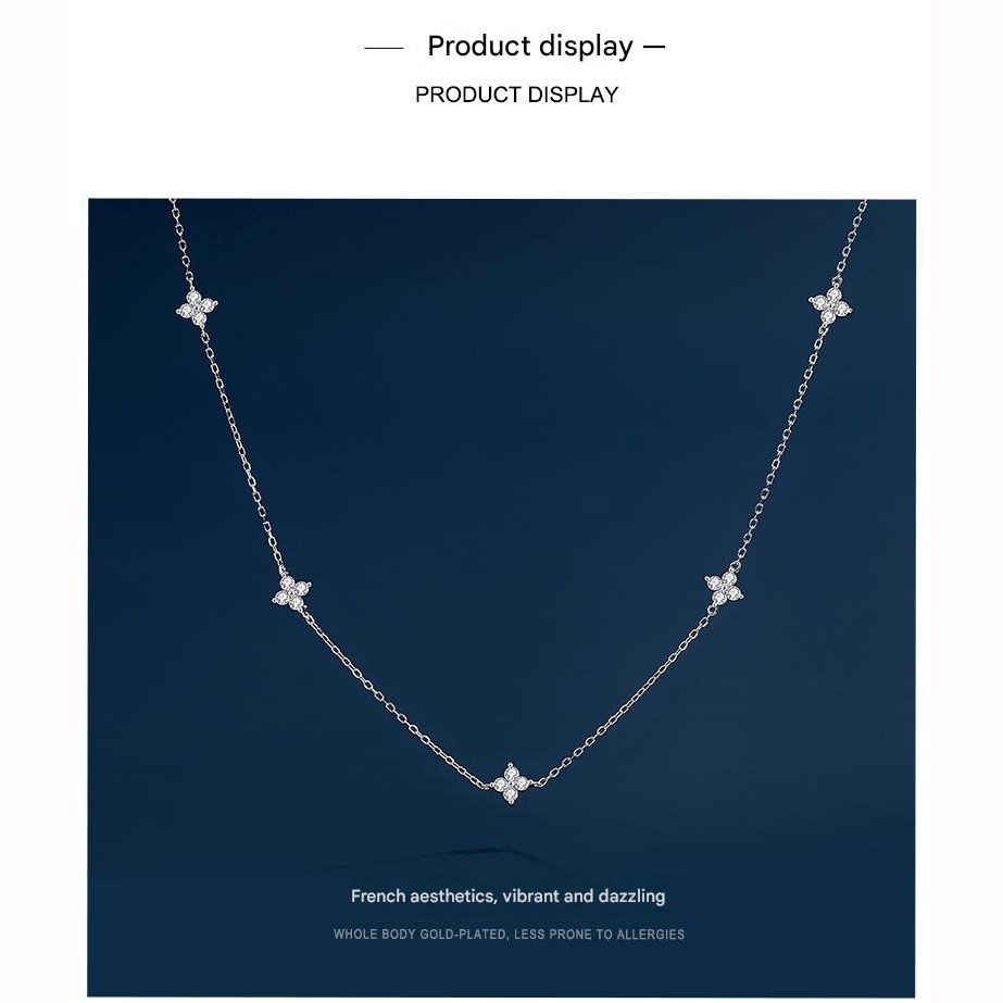 Silver Lucky Four Leaf Clover Necklace Women Delicate Clavicle Chain Sparkling view 4