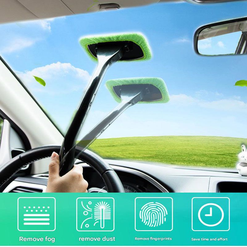 3-Piece Light blue Car Windshield Cleaning Brush Set Microfiber Defogging view 2