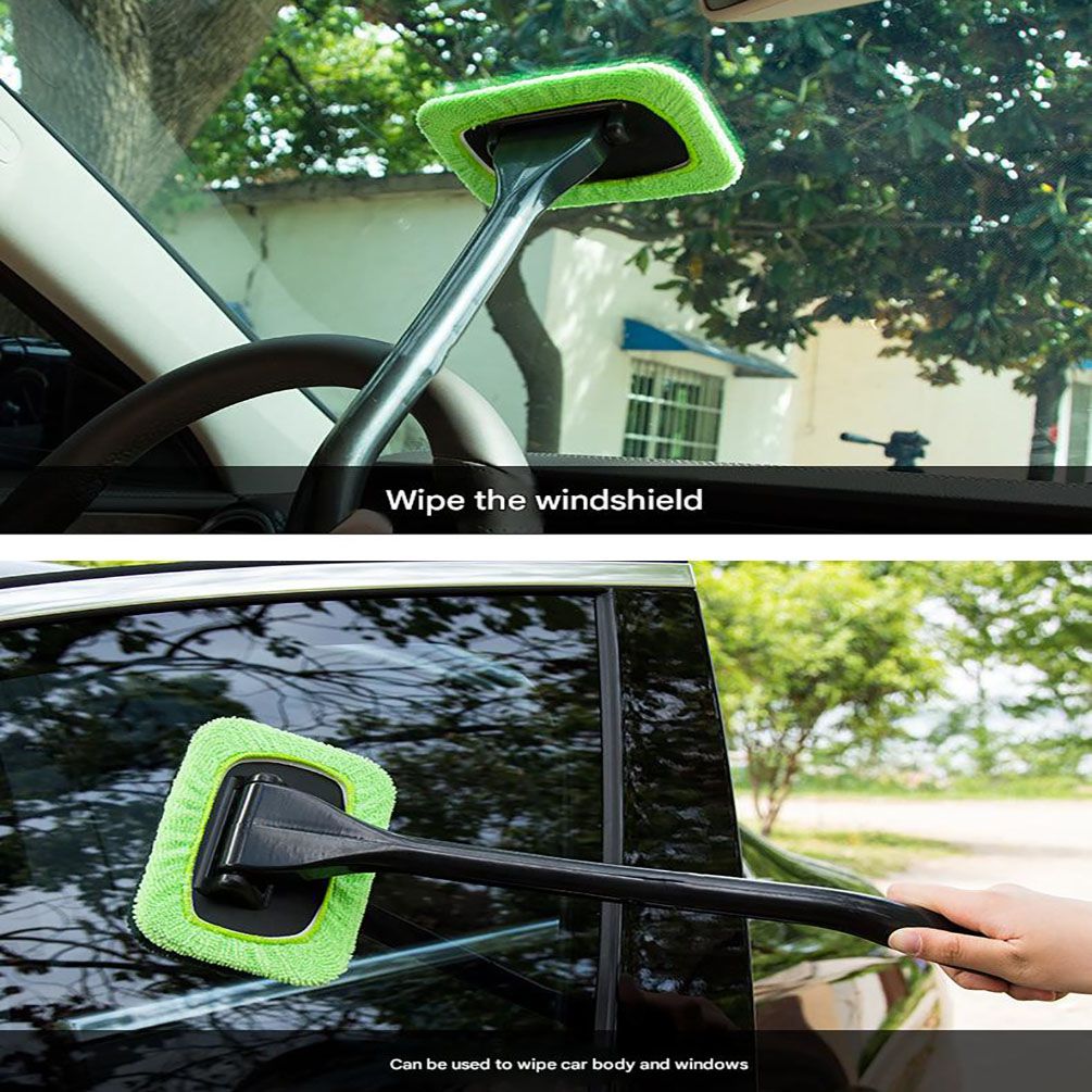 3-Piece Green Car Windshield Cleaning Brush Set Microfiber Defogging Wiper view 3