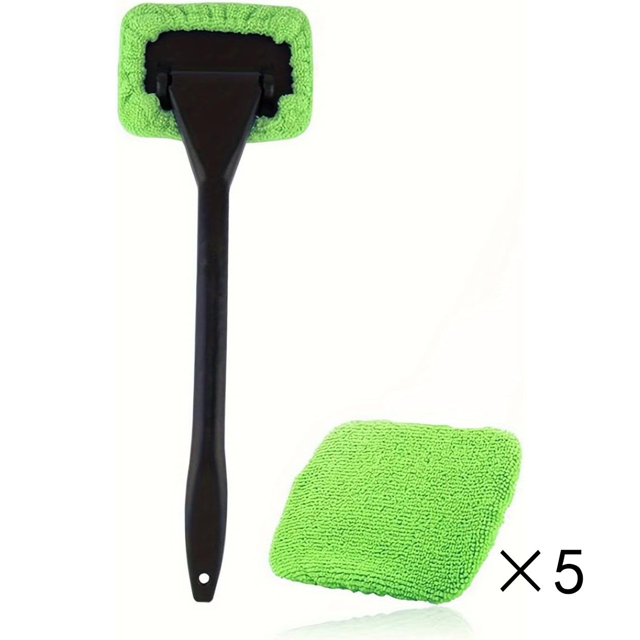 Green Car Windshield Cleaning Brush with 5 Replacement Microfiber Pads