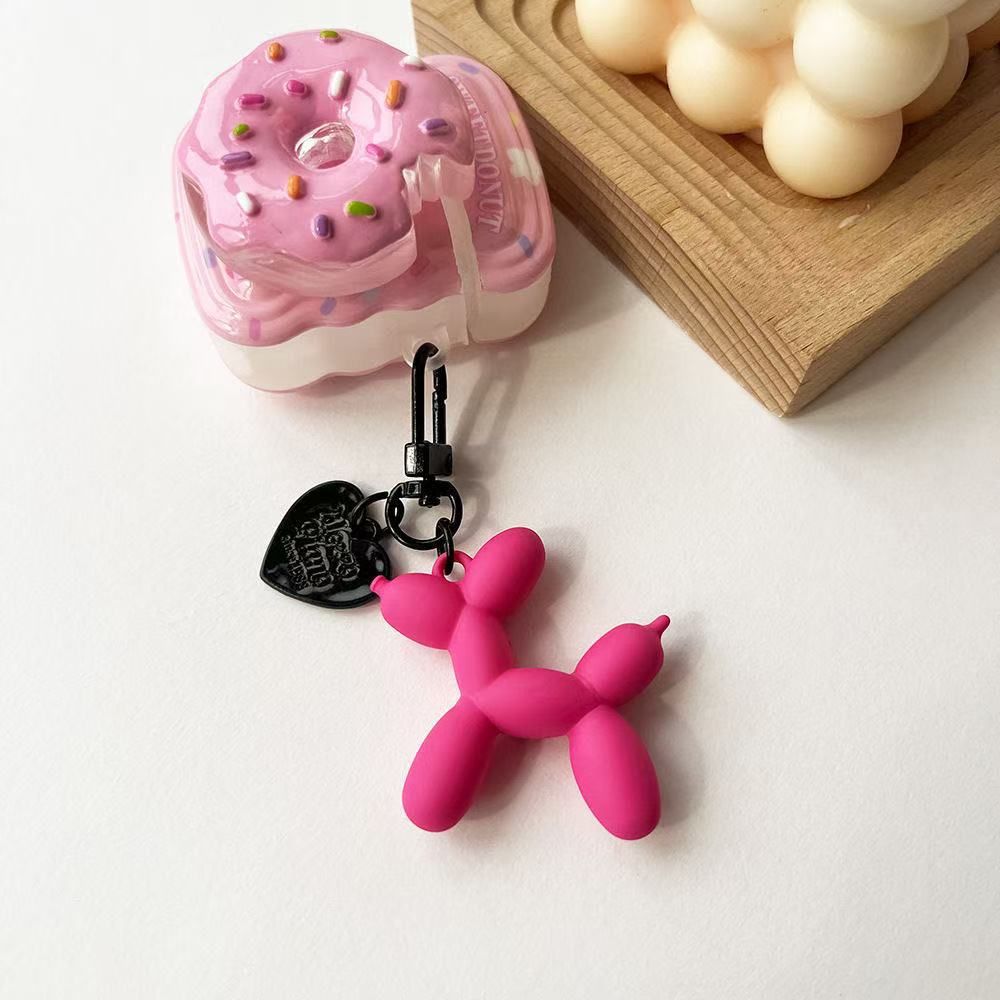 2-Piece Rose red Balloon Dog Keychain Set with Heart Charm Bag Pendant Cute — image 1