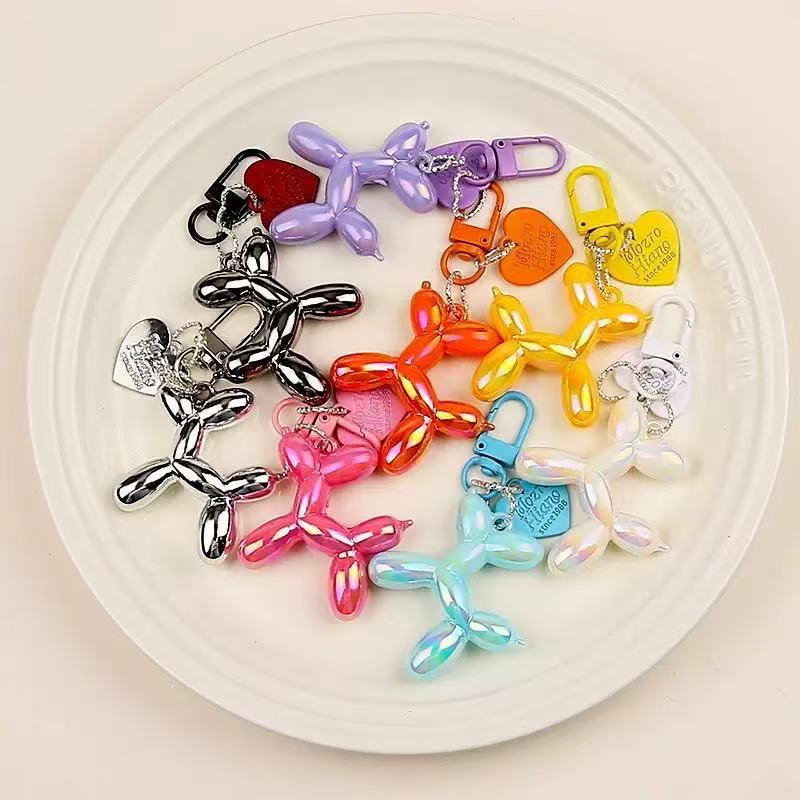 2-Piece Black Balloon Dog Keychain Set with Heart Charm Bag Pendant Cute view 3