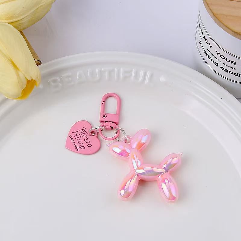 2-Piece Pink Balloon Dog Keychain Set with Heart Charm Bag Pendant Cute Couple — image 1