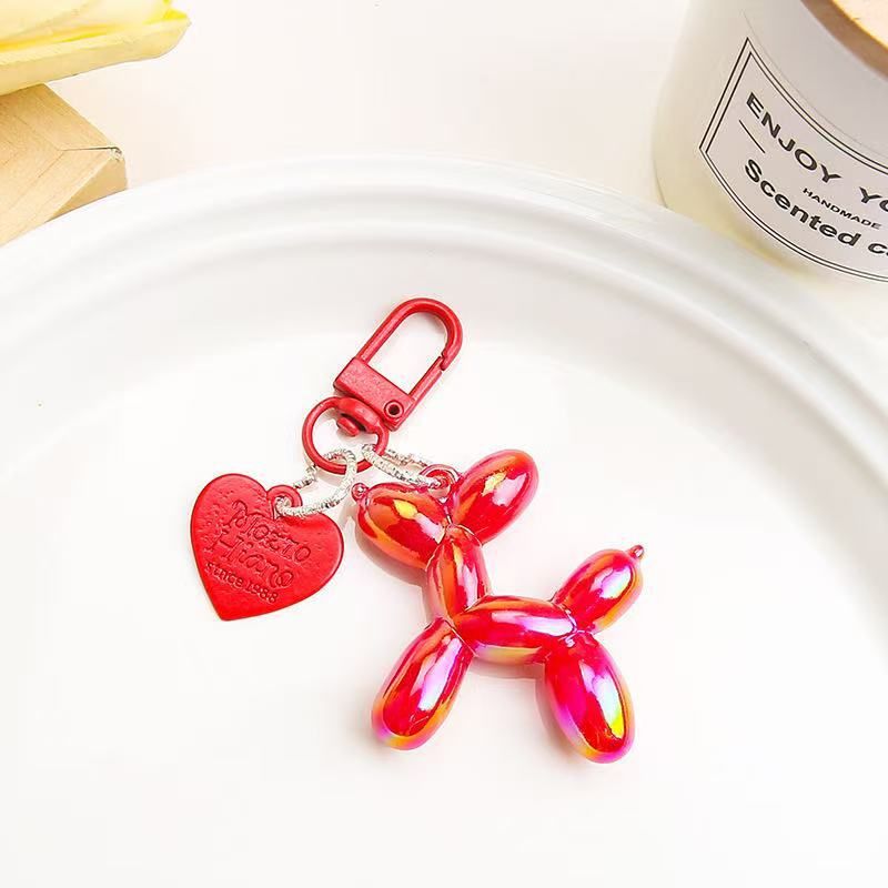 2-Piece Red Balloon Dog Keychain Set with Heart Charm Bag Pendant Cute Couple Gift — image 1