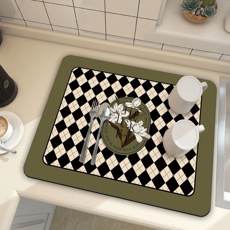Green Kitchen Countertop Drainage Mat Absorbent Quick Dry Tech Velvet Dish