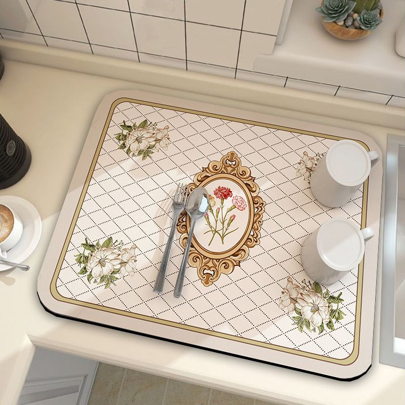 Beige Kitchen Countertop Drainage Mat Absorbent Quick Dry Tech Velvet Dish