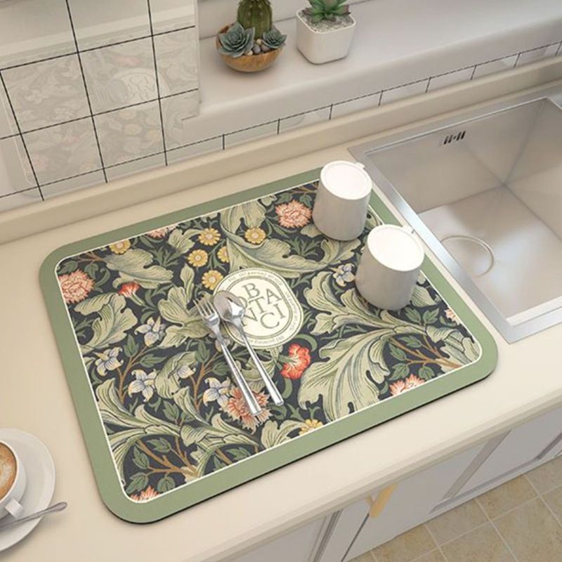 Green Kitchen Countertop Drainage Mat Absorbent Quick Dry Tech Velvet Dish