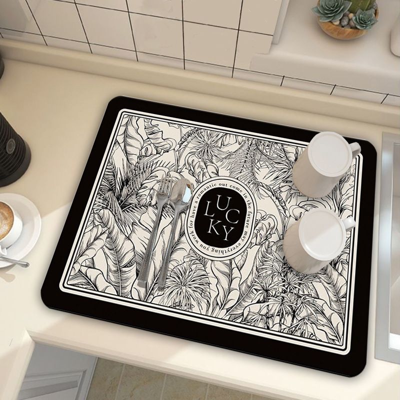 Black Kitchen Countertop Drainage Mat Absorbent Quick Dry Tech Velvet Dish