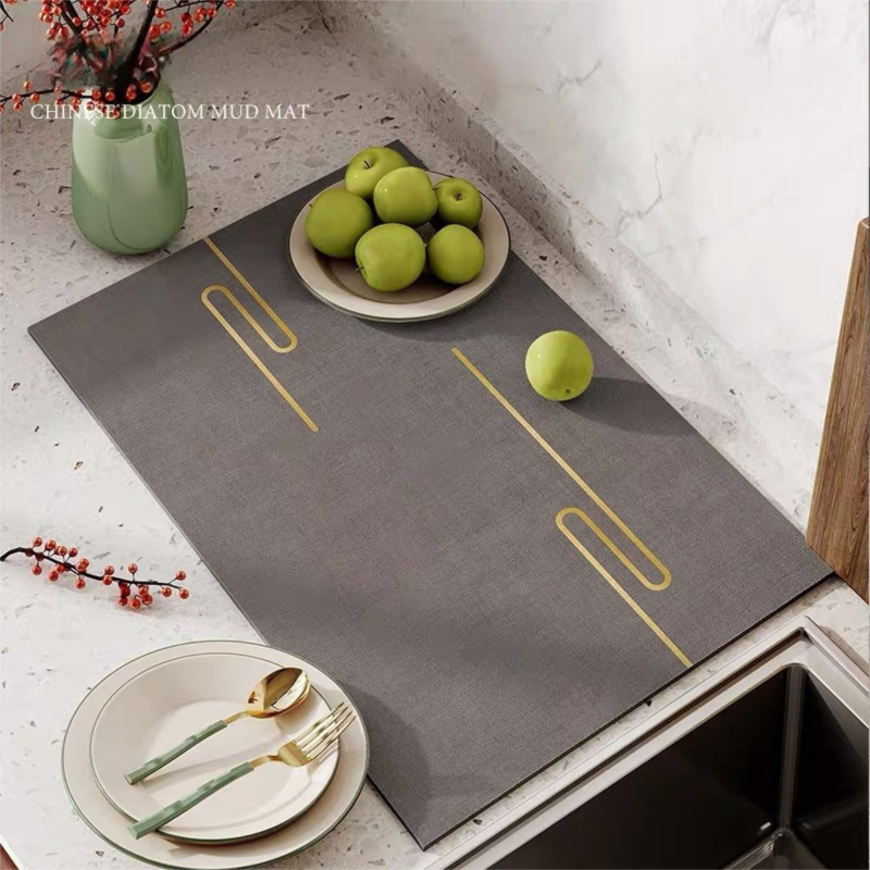 Grey Kitchen Countertop Drainage Mat Absorbent Quick Dry Tech Velvet Dish