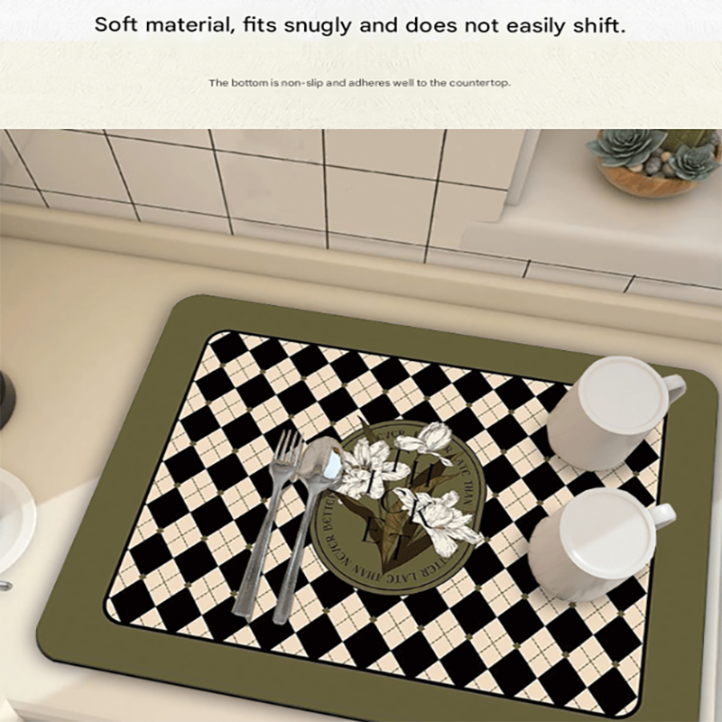 Grey Kitchen Countertop Drainage Mat Absorbent Quick Dry Tech Velvet Dish view 5