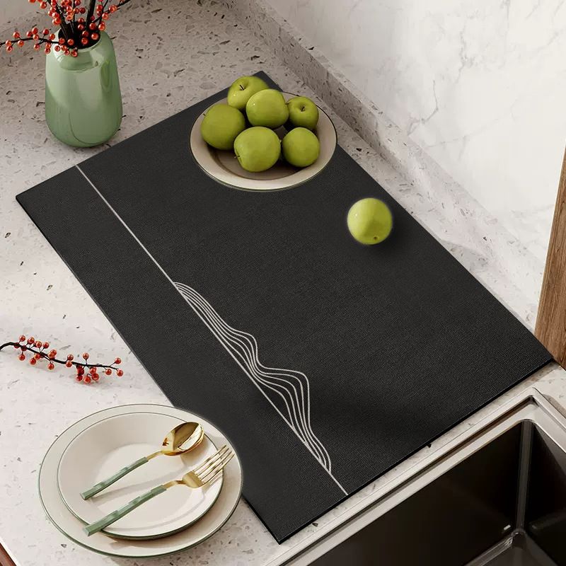 Black Kitchen Countertop Drainage Mat Absorbent Quick Dry Tech Velvet Dish