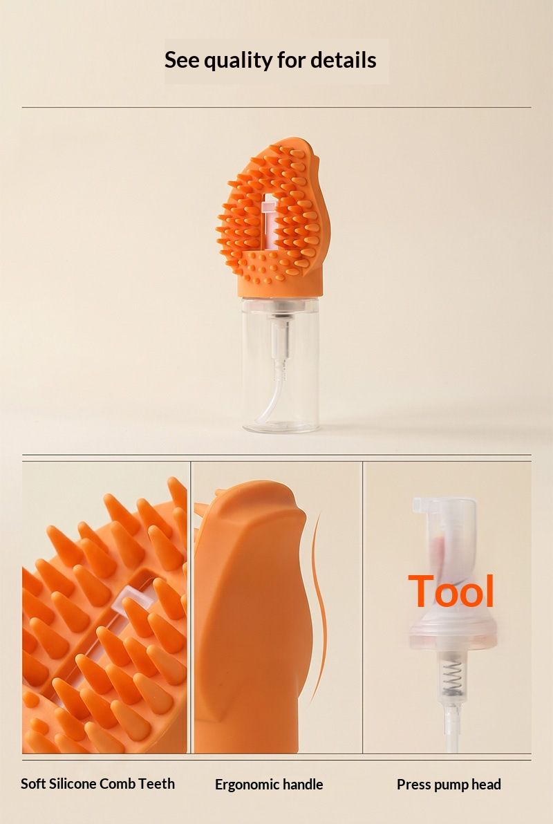 Orange Pet Shampoo Brush Silicone Foaming Massage Comb Dog Cat Bathing view 6