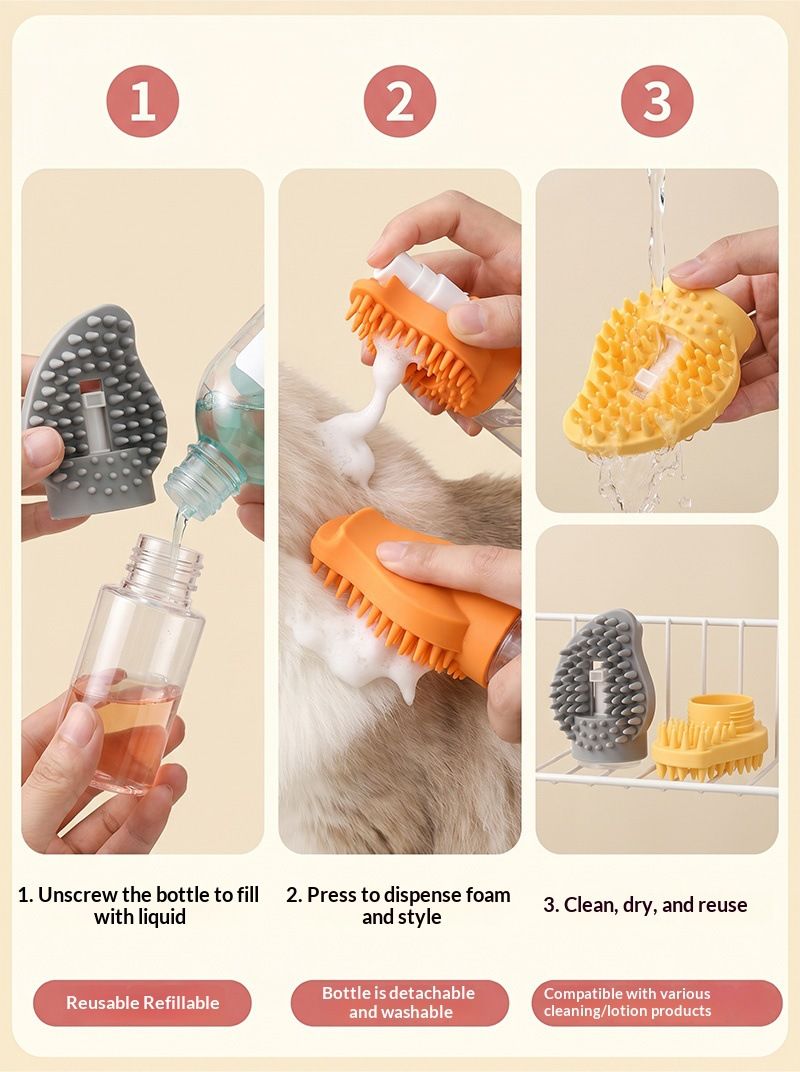 Yellow Pet Shampoo Brush Silicone Foaming Massage Comb Dog Cat Bathing view 9