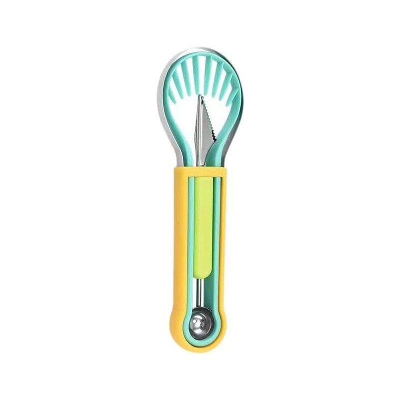 2-Piece Fruit Carving Tool Set Melon Baller Scoop Knife Stainless Steel(Yellow
