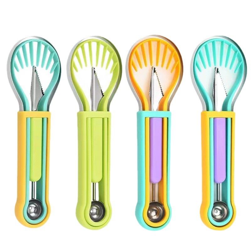 2-Piece Fruit Carving Tool Set Melon Baller Scoop Knife Stainless Steel(Yellow view 7
