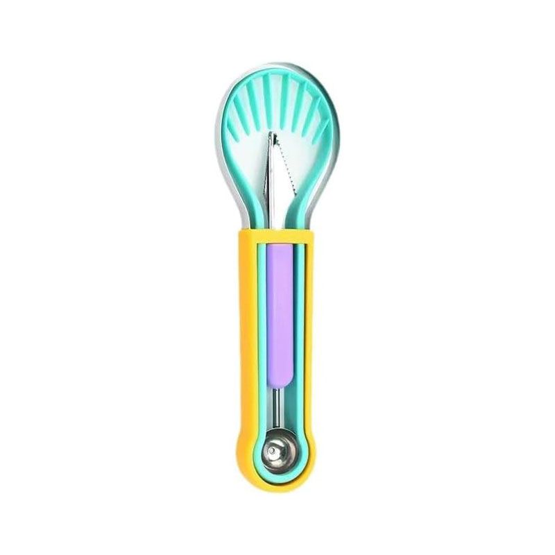 2-Piece Fruit Carving Tool Set Melon Baller Scoop Knife Stainless Steel(Yellow