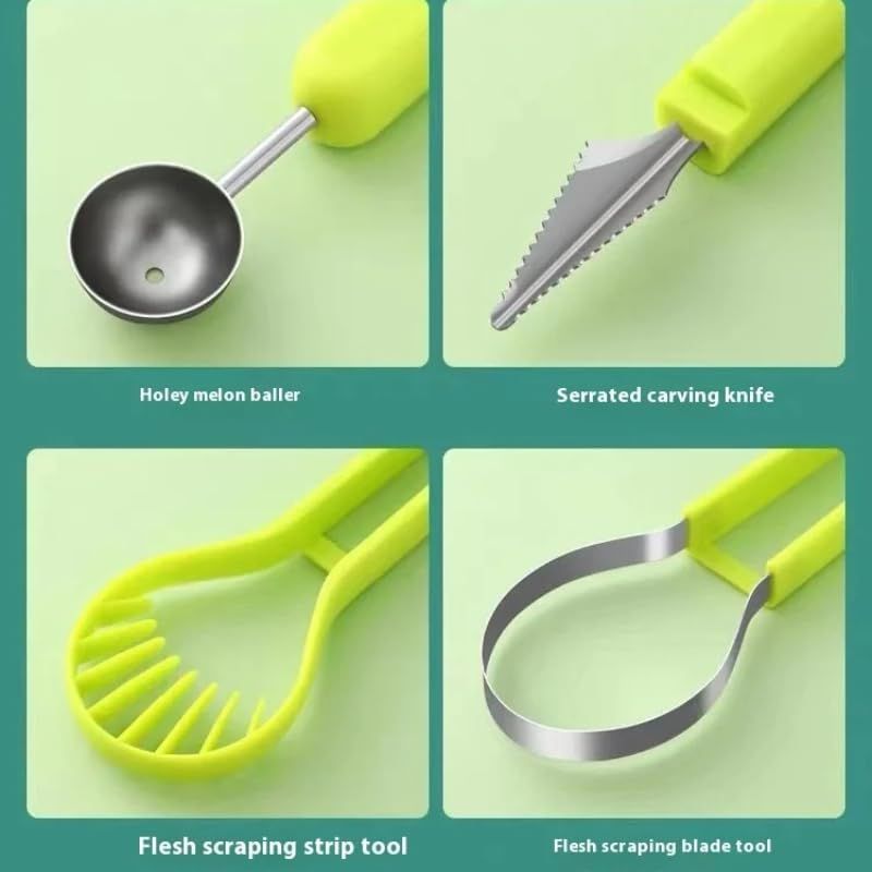 2-Piece Fruit Carving Tool Set Melon Baller Scoop Knife Stainless Steel(Yellow view 5