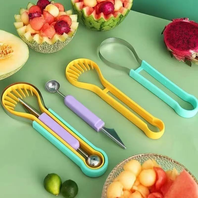 2-Piece Fruit Carving Tool Set Melon Baller Scoop Knife Stainless Steel(Green) view 3