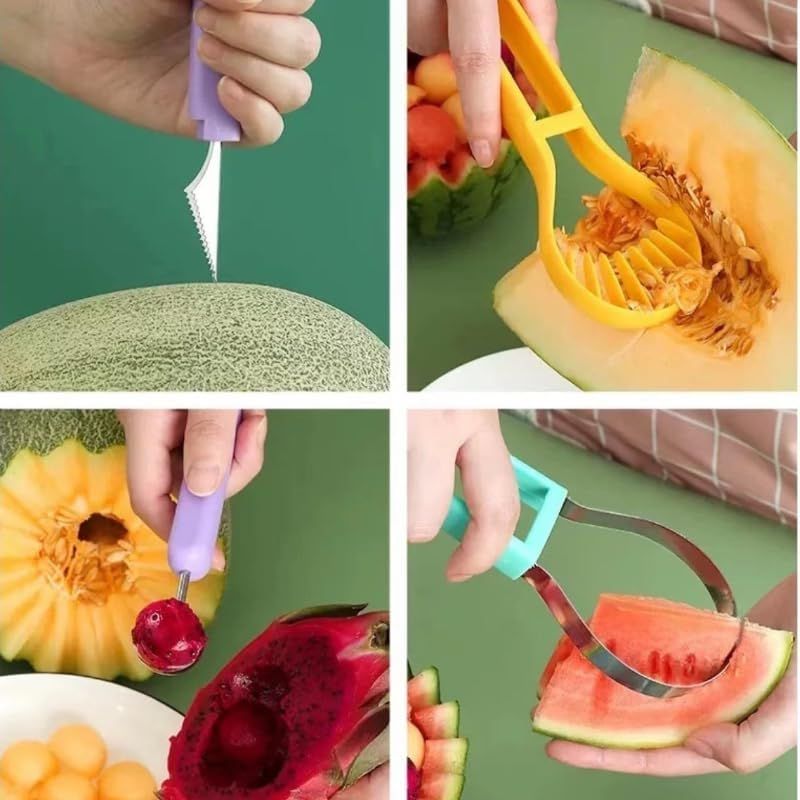 2-Piece Fruit Carving Tool Set Melon Baller Scoop Knife Stainless Steel(Green) view 4