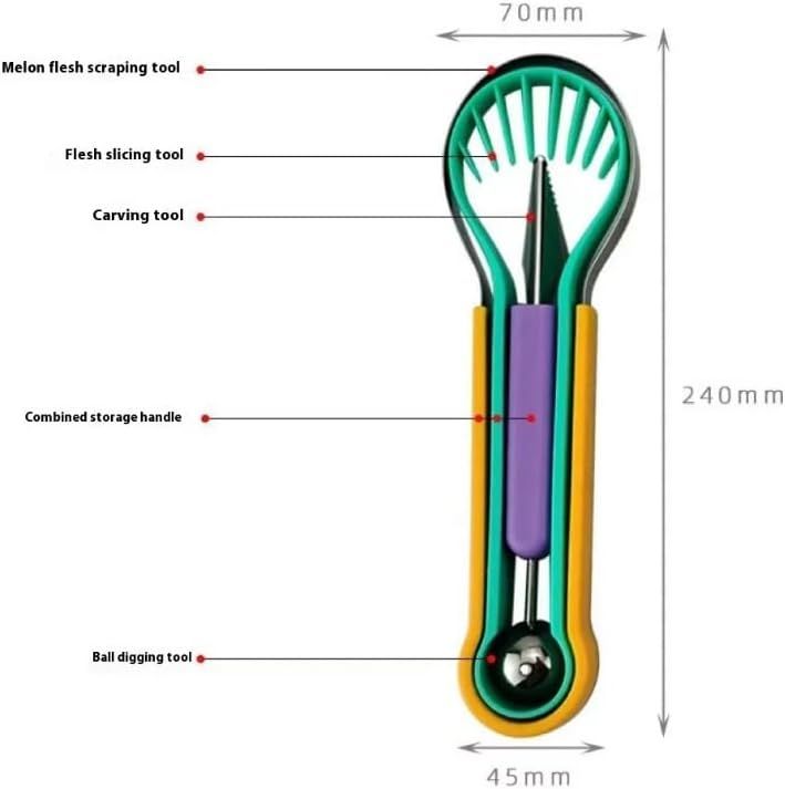 2-Piece Fruit Carving Tool Set Melon Baller Scoop Knife Stainless Steel(Green) view 6