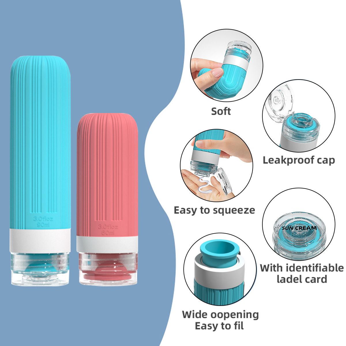 Silicone Travel Toiletry Bottles Set Leakproof Squeeze Containers with Case(05) view 3