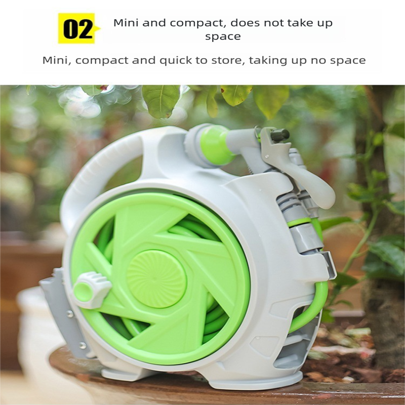 Pink Portable Hose Reel Cart with 14m Hose 7-Pattern Spray Gun Garden Watering view 3