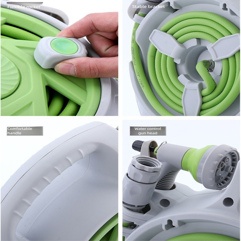 Pink Portable Hose Reel Cart with 14m Hose 7-Pattern Spray Gun Garden Watering view 5
