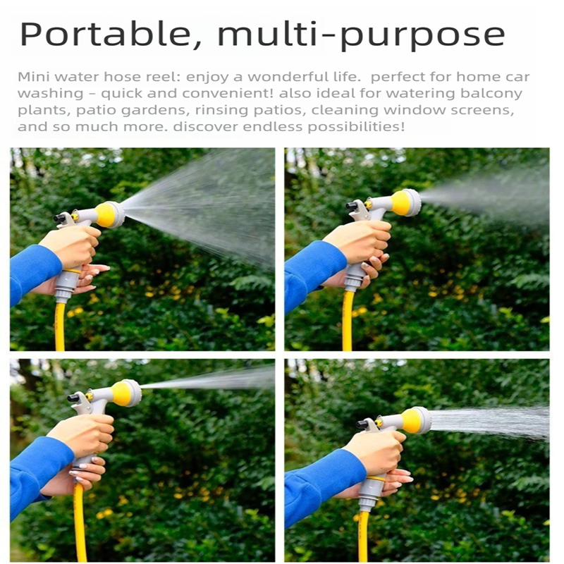 Blue Portable Hose Reel Cart with 14m Hose 7-Pattern Spray Gun Garden Watering view 8